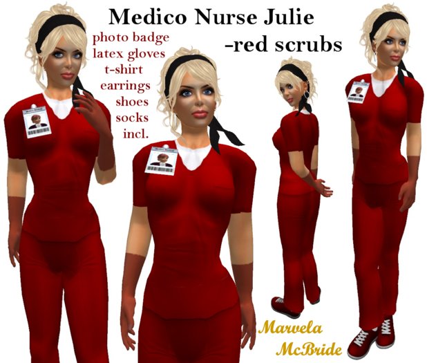 Second Life Marketplace ! "Medico" Nurse Julie Red Scrubs